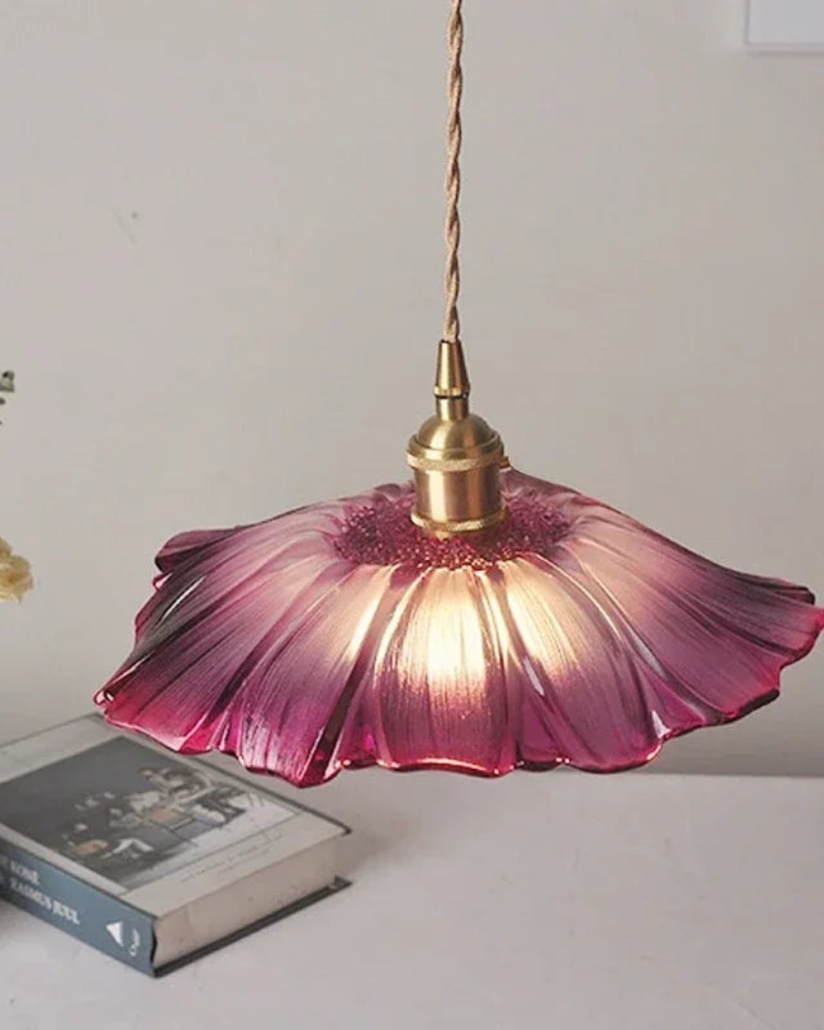 Glass Pendant Light with Brass Socket and Organic Petal Shape for Dining Room and Living Space | Thomler