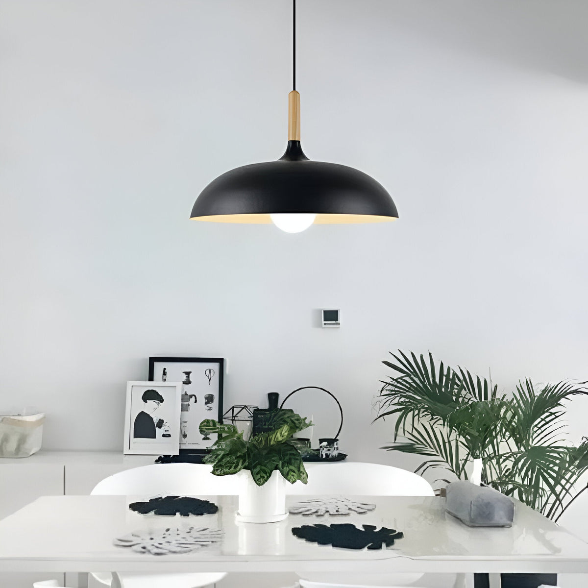 Wood and Iron Drop Light 14-24 Inches Diameter for Kitchen Island Dining Table Modern Minimalist Fixture E27 Socket Cord Height Adjustable | Thomler