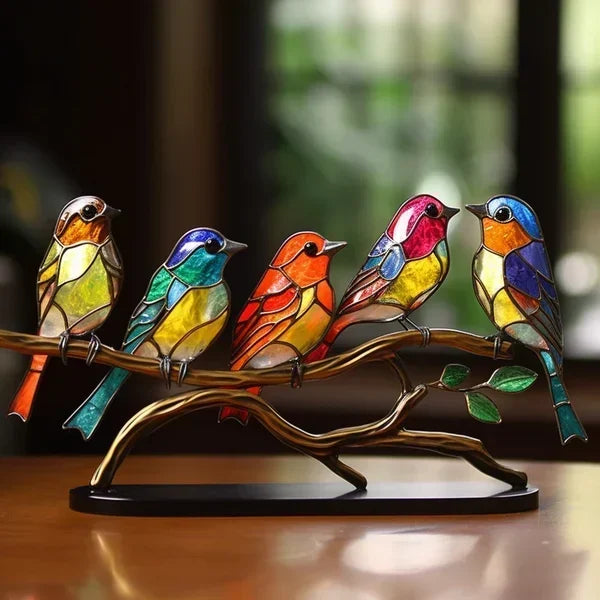 Handbemalte Metall-Vogelfiguren für Regal & Kaminsims | Buntes Tischdekor-Set | Moderne sitzende Vögel für Wohnzimmer, Schlafzimmer, Büro