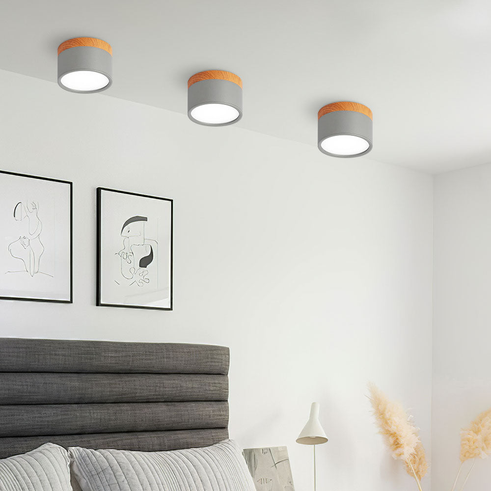 Compact LED Flush Mount Ceiling Light Fixture Wood & Metal Accent for Entryway Hallway Bedroom Kitchen 5W 7W Surface Mount Minimalist Modern | Thomler