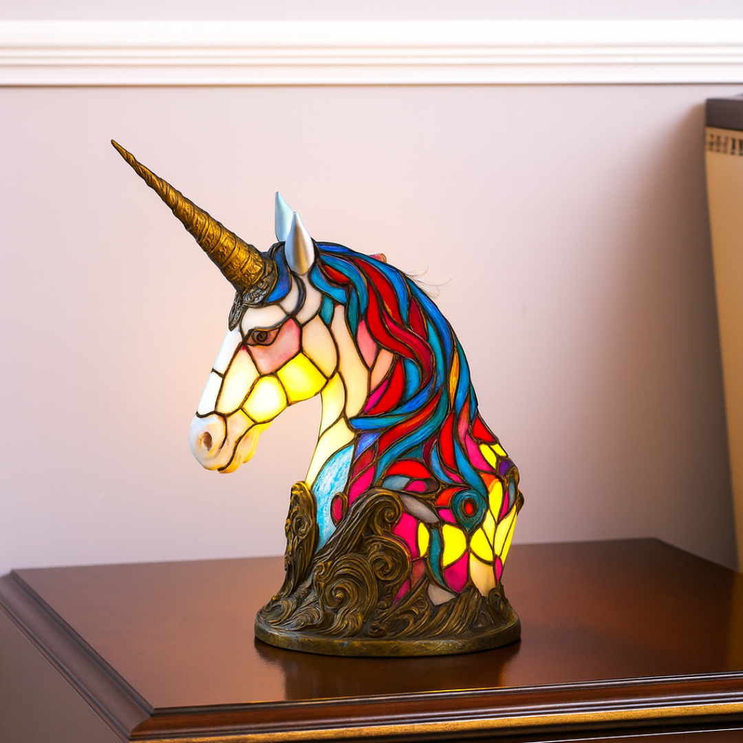 Lámpara de noche de unicornio hecha a mano con luz cálida para habitaciones infantiles, guarderías y decoración de mesita de noche - Lámpara de escritorio de animal de fantasía caprichosa, regalo | Thomler