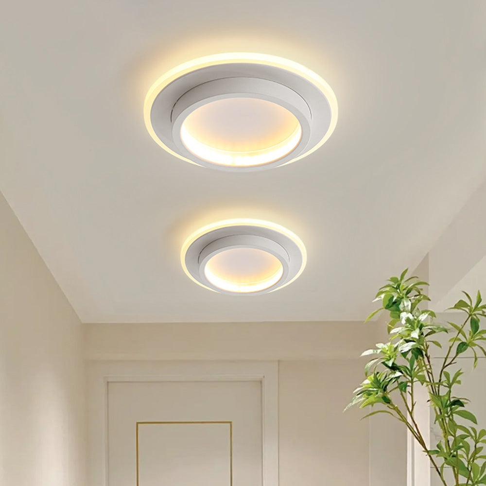 9.4 in Round LED Flush Mount Light with Ring Glow Effect for Hallways Bedrooms Entryways Modern Low-Profile Fixture Aluminum Acrylic | Thomler