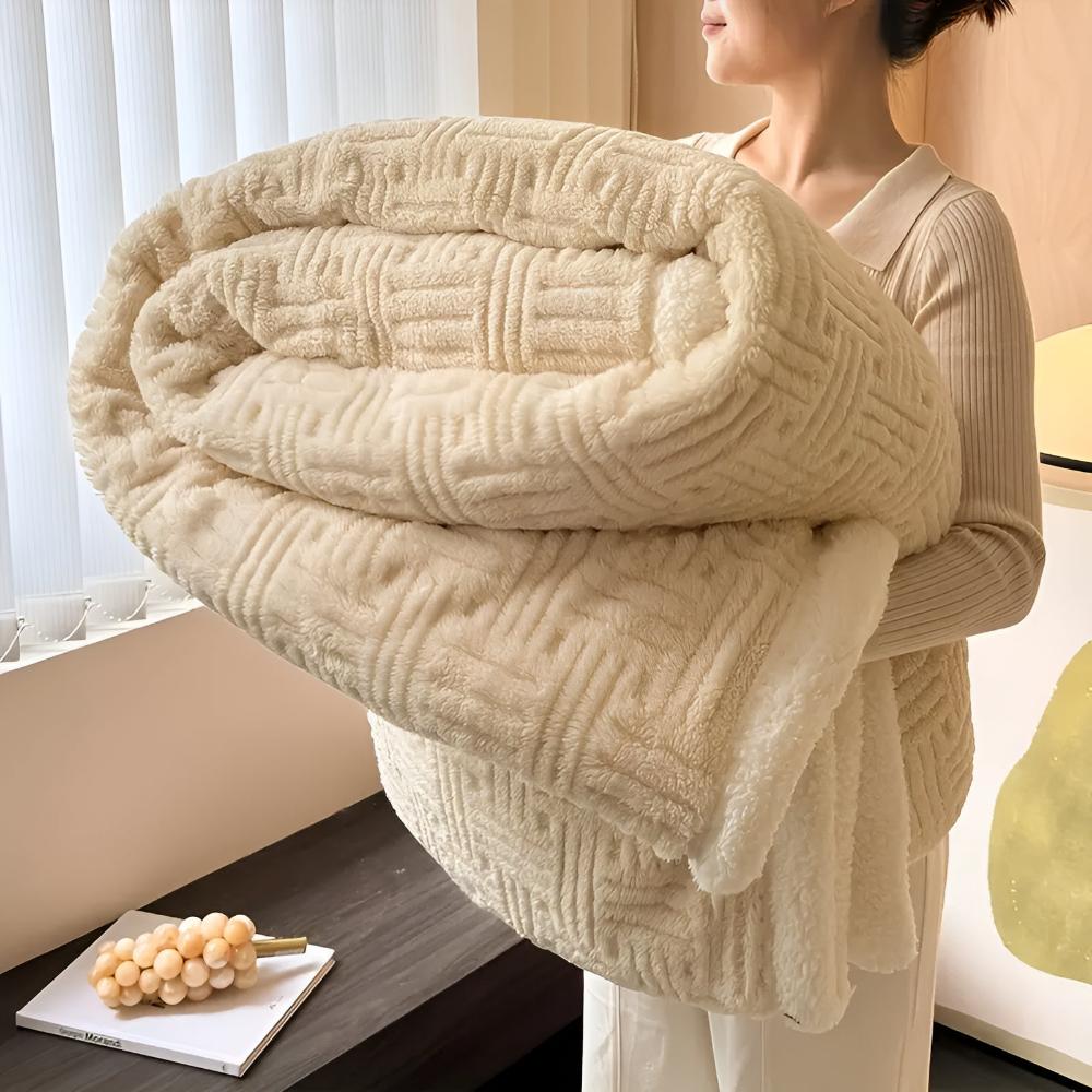 Double-Sided Fleece Throw Blanket with Textured Weave Pattern – Heavyweight Winter Warmth for Bed, Couch & Outdoor Use