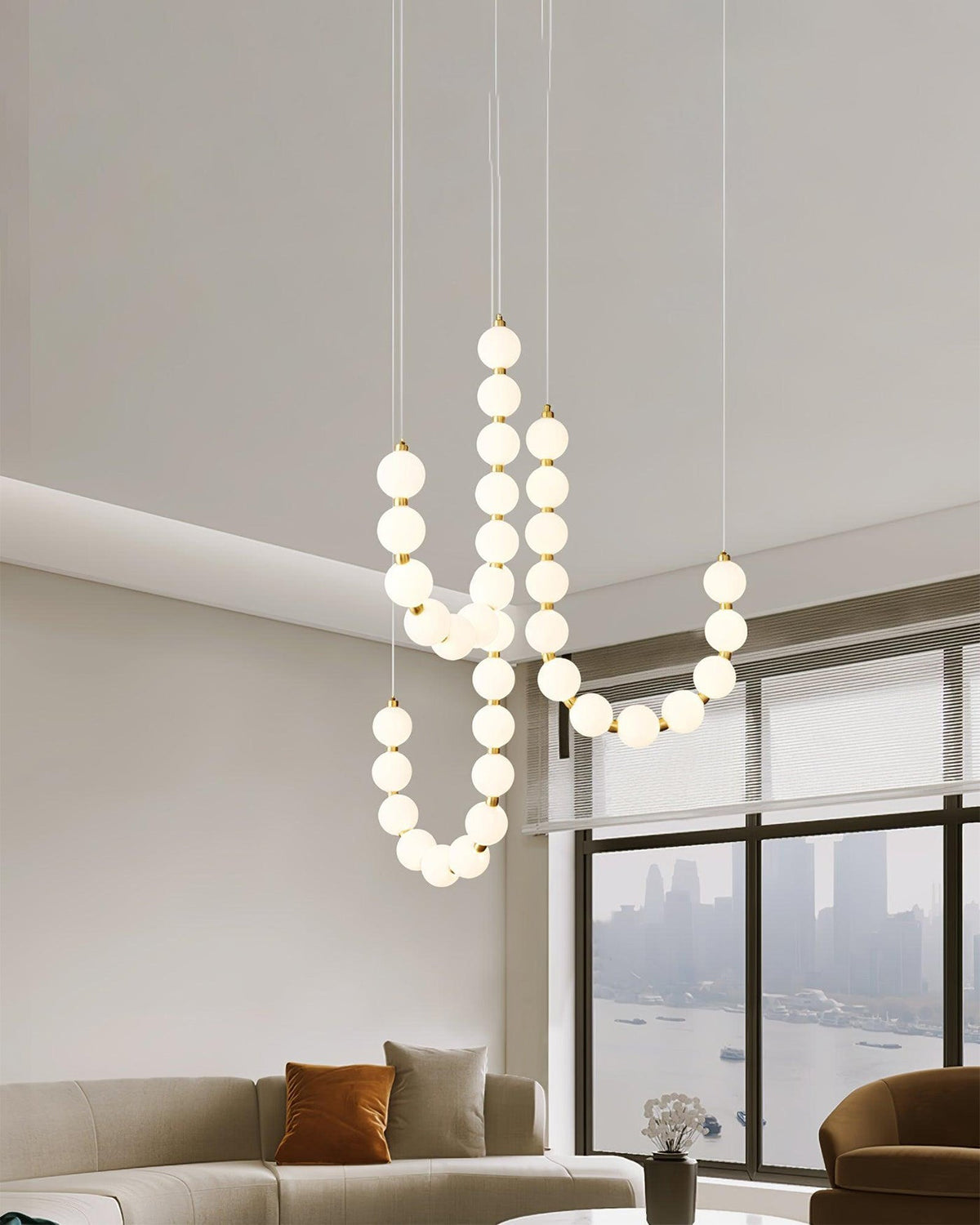 Lámpara colgante de globos de cristal en cascada, dorada y blanca, iluminación cenital contemporánea para barra de desayuno, comedor o salón, 39 pulgadas | Thomler