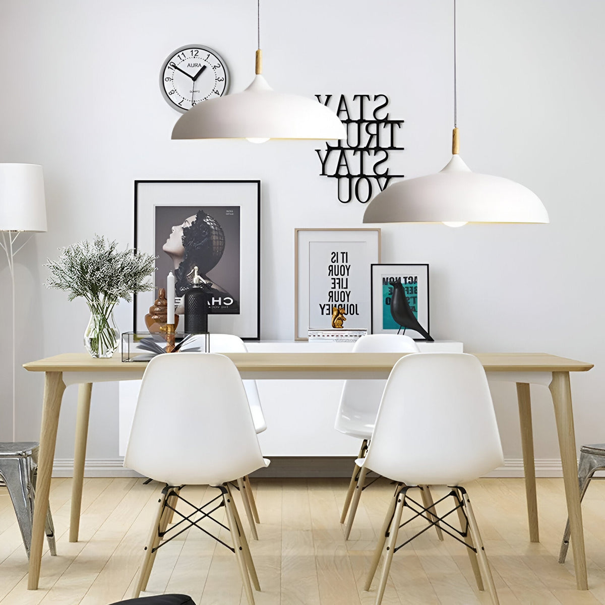 Wood and Iron Drop Light 14-24 Inches Diameter for Kitchen Island Dining Table Modern Minimalist Fixture E27 Socket Cord Height Adjustable | Thomler