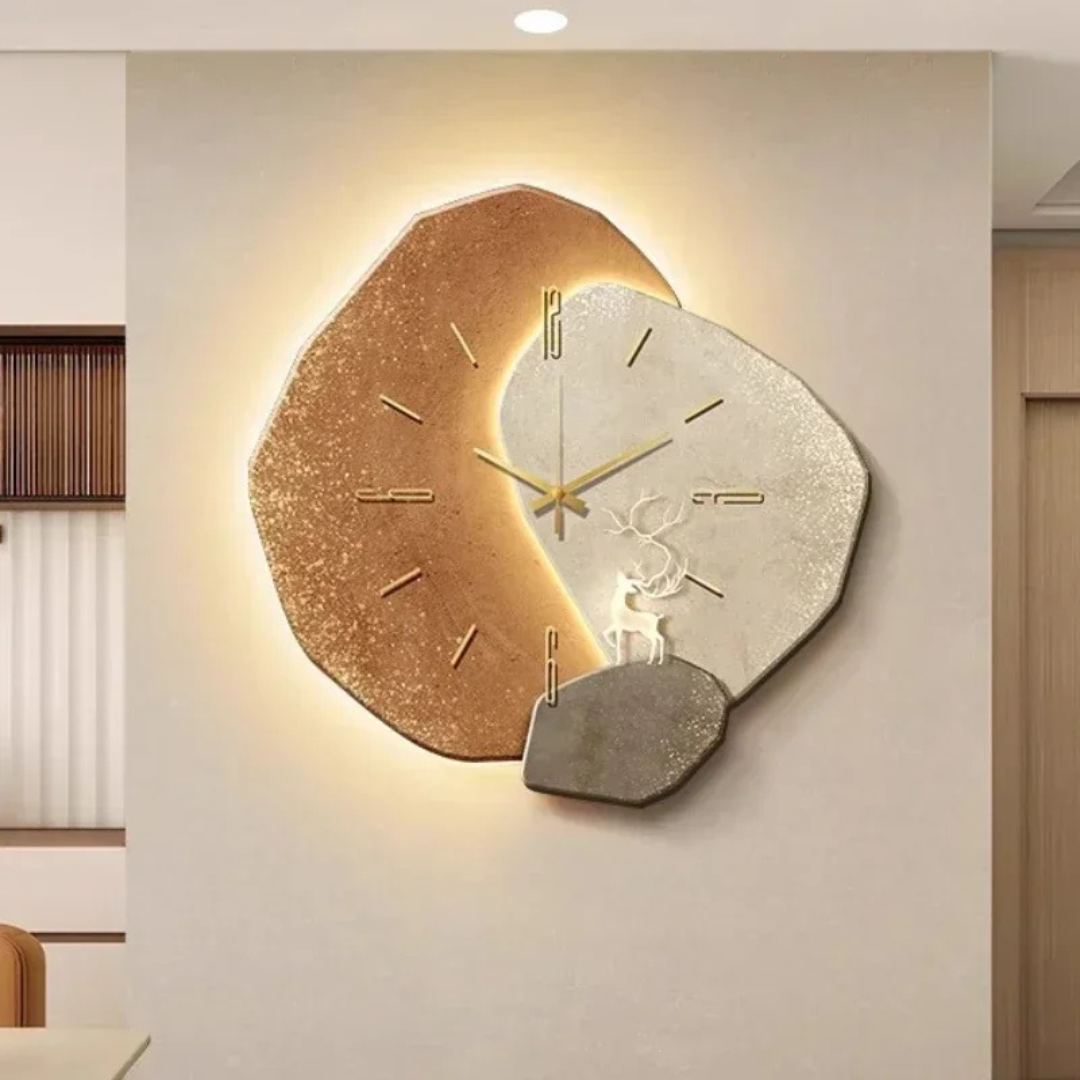Stille houten klok met led-achtergrondverlichting voor slaapkamer, woonkamer, kantoor, sfeervol decoratief uurwerk, warme gloed, moderne Scandinavische kunst aan de muur | Thomler