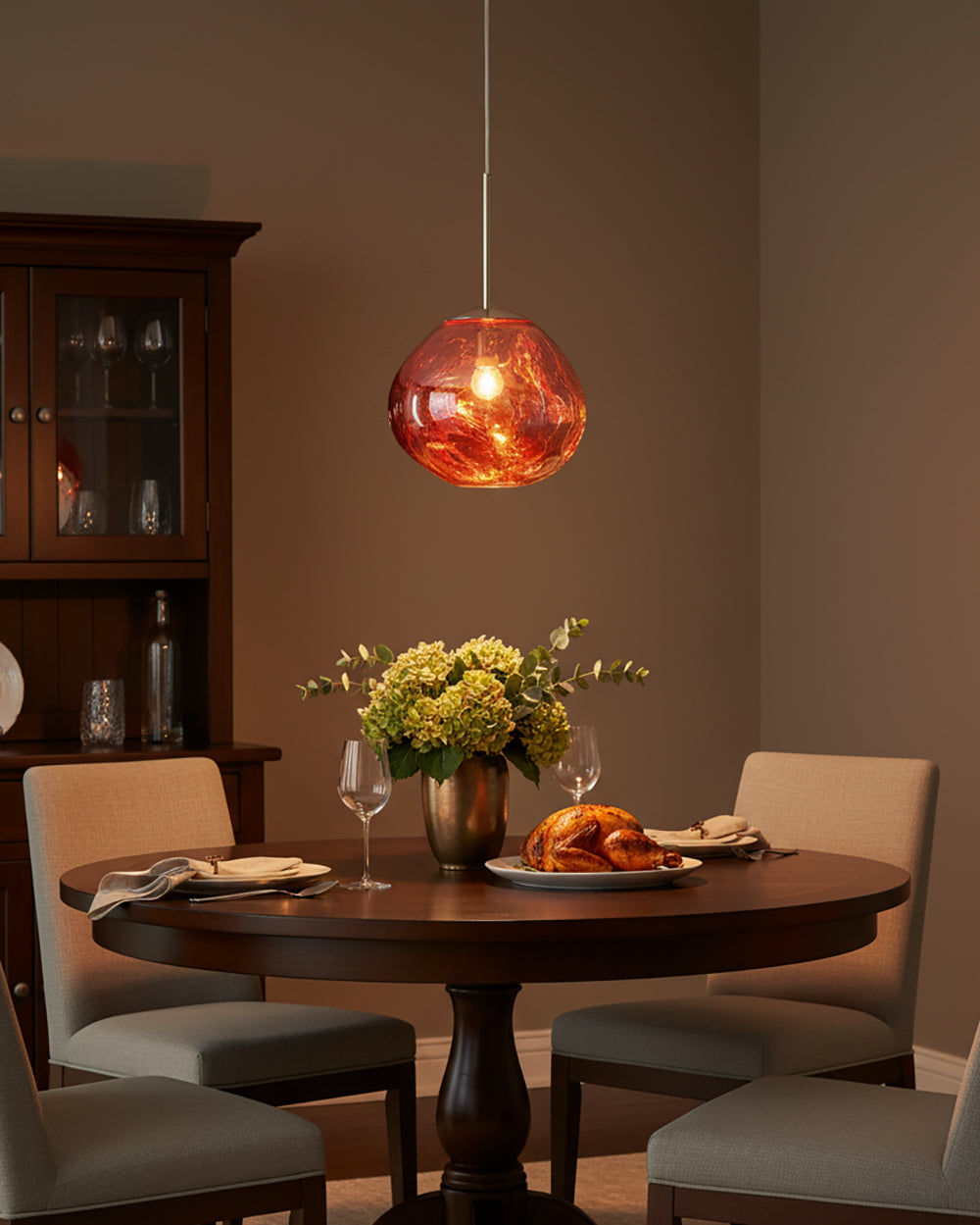 Hanging Dome Shade with Reflective Finish – Adjustable Drop Fixture for Kitchen Island, Dining Room, Bedroom – Metal Construction with E26 S | Thomler