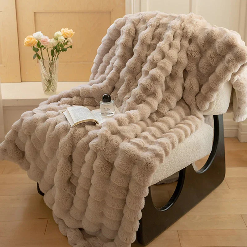 Pluche kunstbont plaid 160x200 cm, zachte extra grote deken voor bank, bed, fauteuil, leeshoek, winterwarmte, woonaccessoire | Thomler