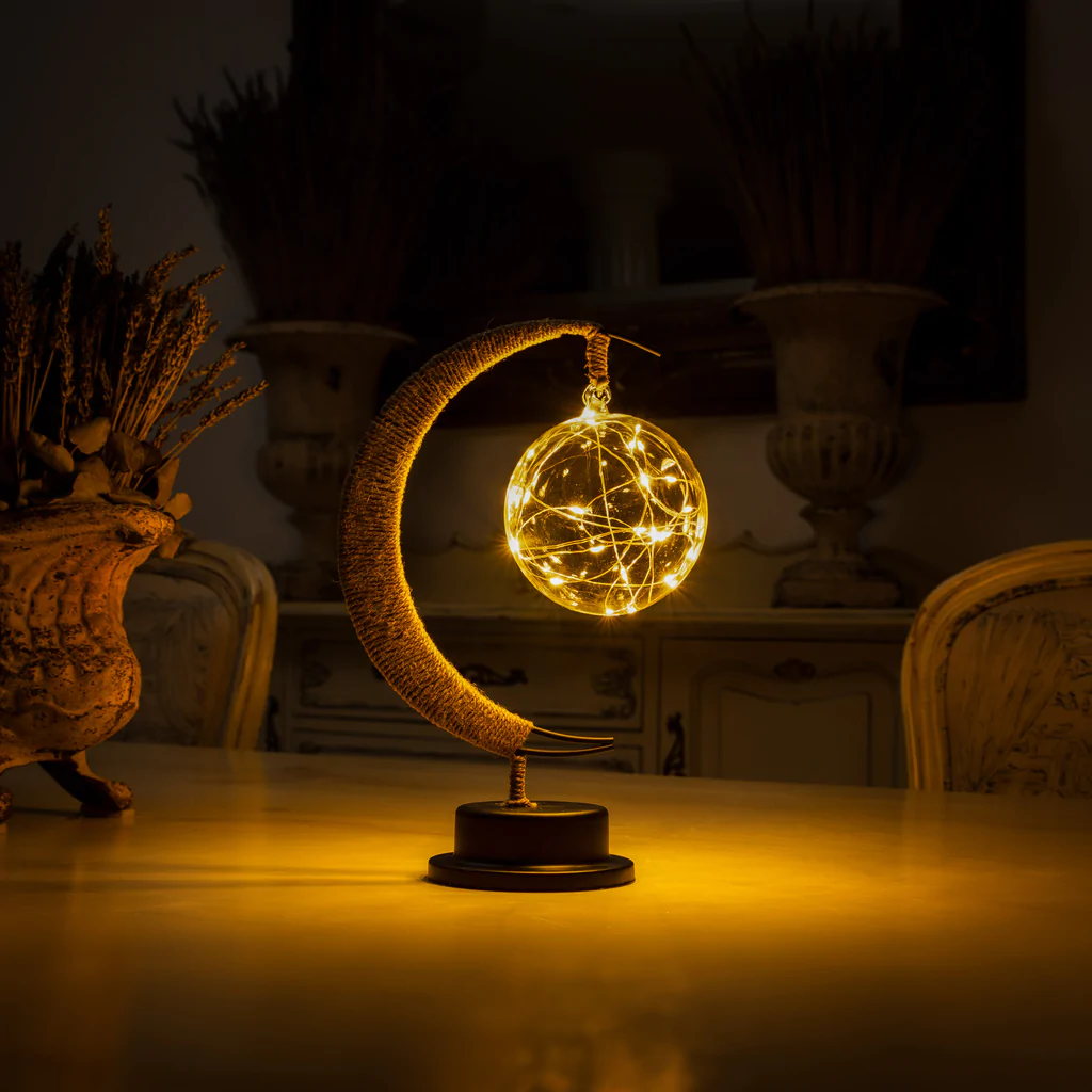 3D Printed Moon Sphere Table Lamp with Realistic Crater Details, Battery-Powered Ambient Night Light for Bedroom, Nursery, Living Room Decor | Thomler