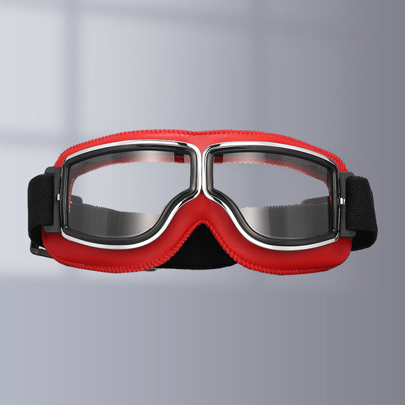 Retro motorbril met verstelbare band, UV-bescherming & stootvaste polycarbonaat lens voor motorrijden, fietsen & buitengebruik