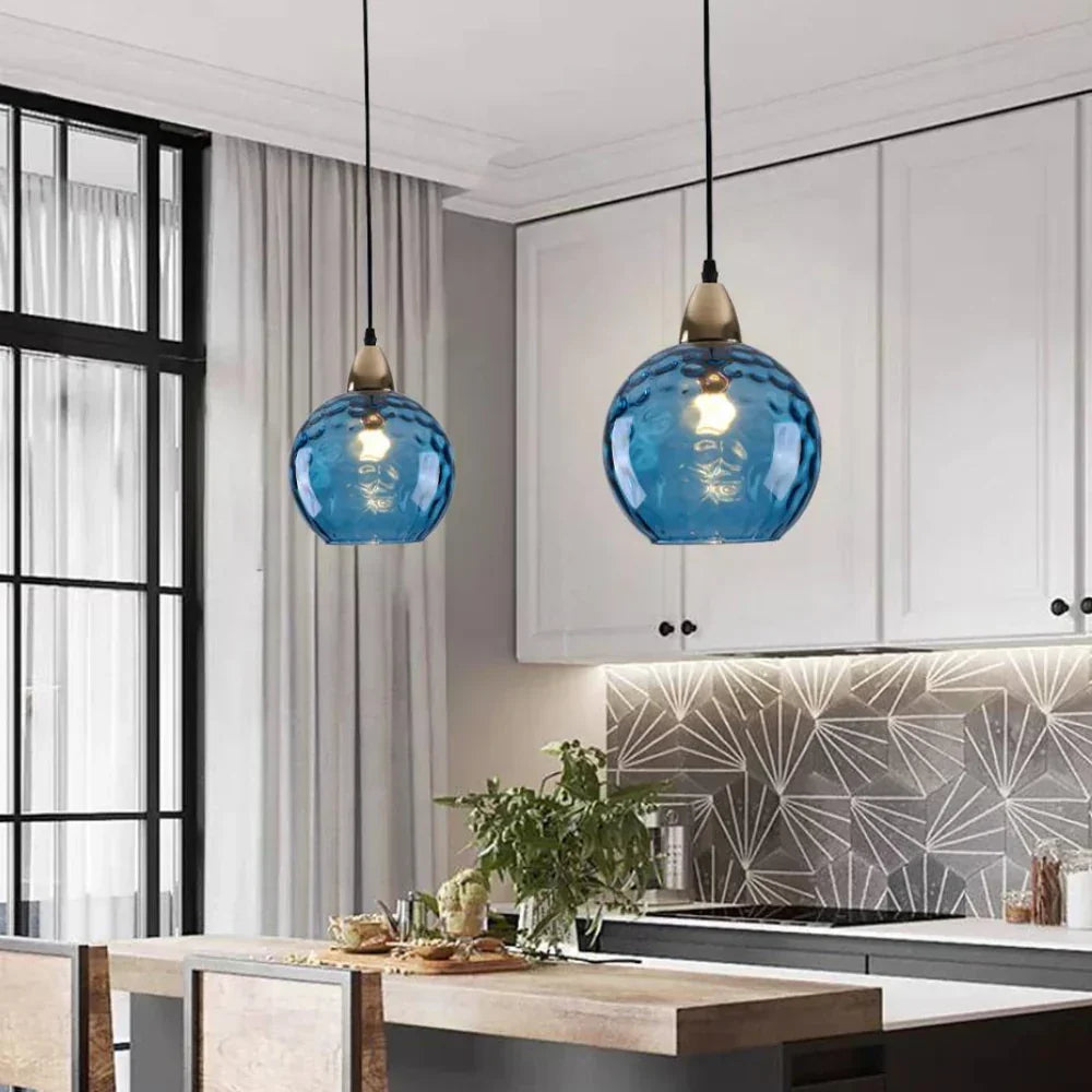 Getextureerde glazen hanglamp 7,9 inch, verlichting voor kookeiland in de eetkamer, in hoogte verstelbare moderne bolvormige pendellamp, minimalistische plafondlamp voor K | Thomler