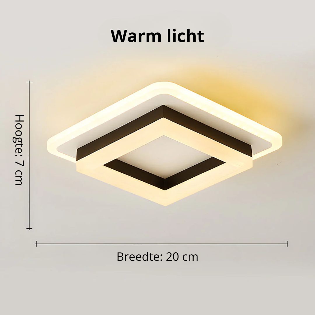 Flush Mount LED Light Fixture Square Layered Design 1920 Lumens for Bedroom Hallway Living Room Kitchen Den Black Gold Finish Contemporary M | Thomler