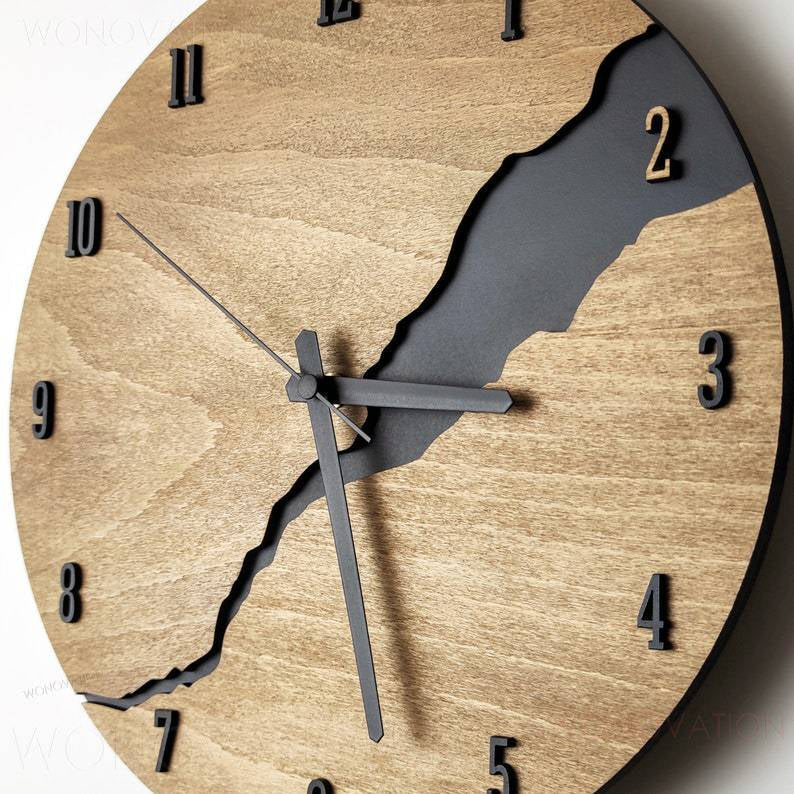 Wooden Wall Clock Natural Minimalist Design for Living Room Bedroom Kitchen Office Home Decor Rustic Modern Timepiece | Thomler