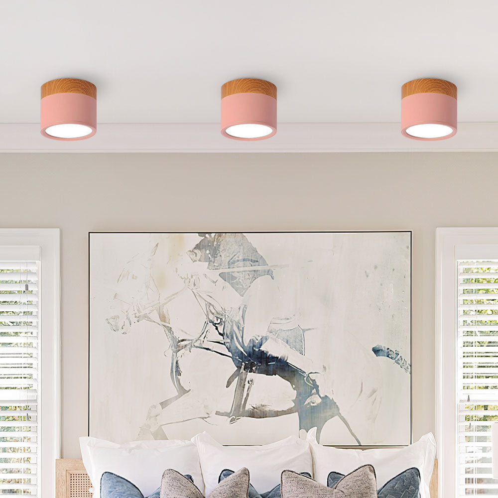 Compact LED Flush Mount Ceiling Light Fixture Wood & Metal Accent for Entryway Hallway Bedroom Kitchen 5W 7W Surface Mount Minimalist Modern | Thomler