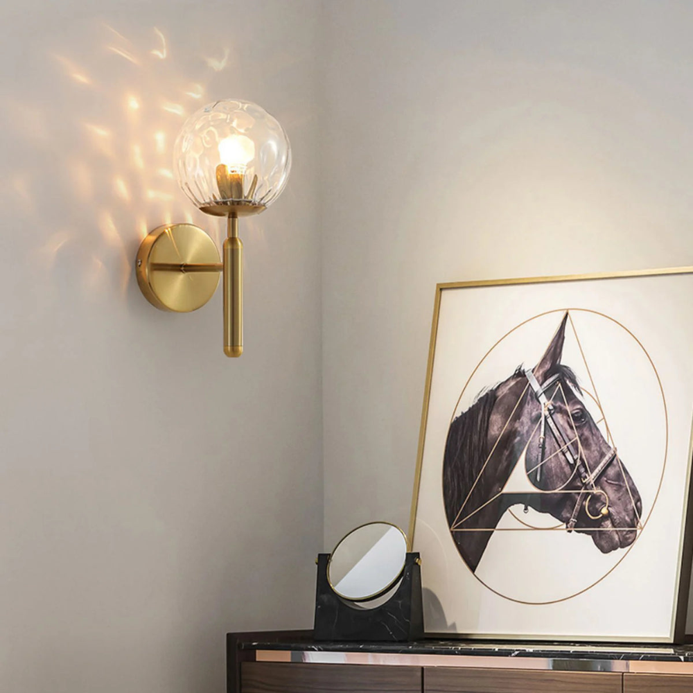 Globe Wall Sconce with 5.5-Inch Glass Shade Black and Gold Finish Bedroom Hallway Ambient Light E14 Socket Modern Minimalist Design for Entr | Thomler