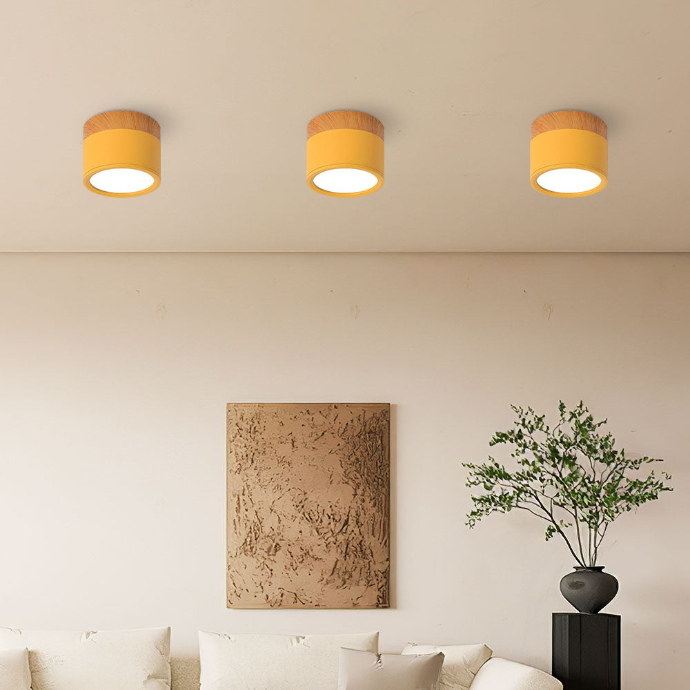 Compact LED Flush Mount Ceiling Light Fixture Wood & Metal Accent for Entryway Hallway Bedroom Kitchen 5W 7W Surface Mount Minimalist Modern | Thomler