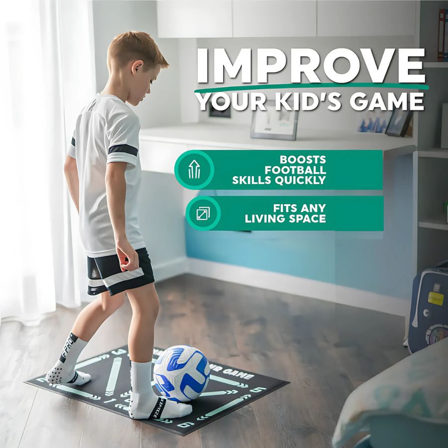 Soccer Skills Training Mat 35 in × 24 in Indoor Footwork Dribbling Practice Set Ball Control Exercises Youth Home Drills Anti-Slip Socks | Thomler