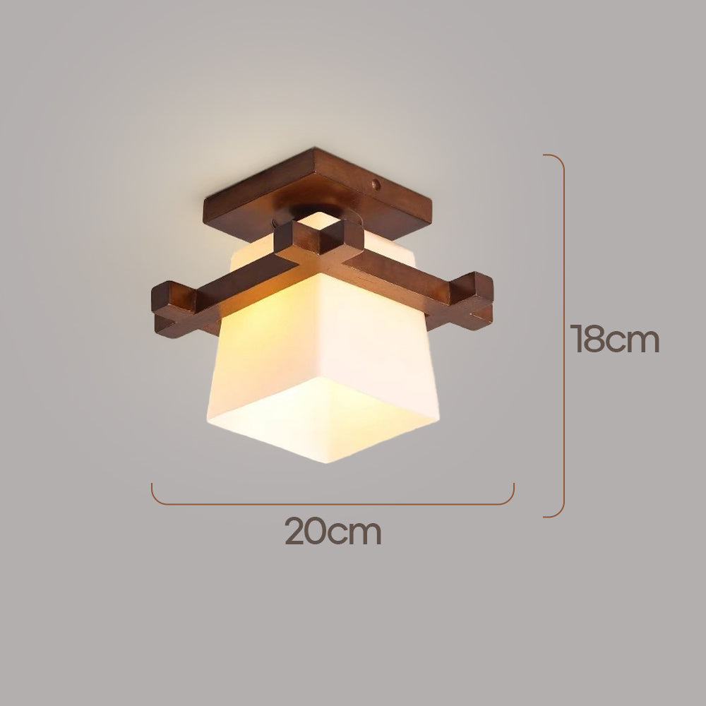Quadratische Deckenleuchte mit Holzakzent, weißem Schirm, E27-Fassung für Schlafzimmer, Flur, Wohnzimmer, minimalistische Wohnbeleuchtung | Thomler