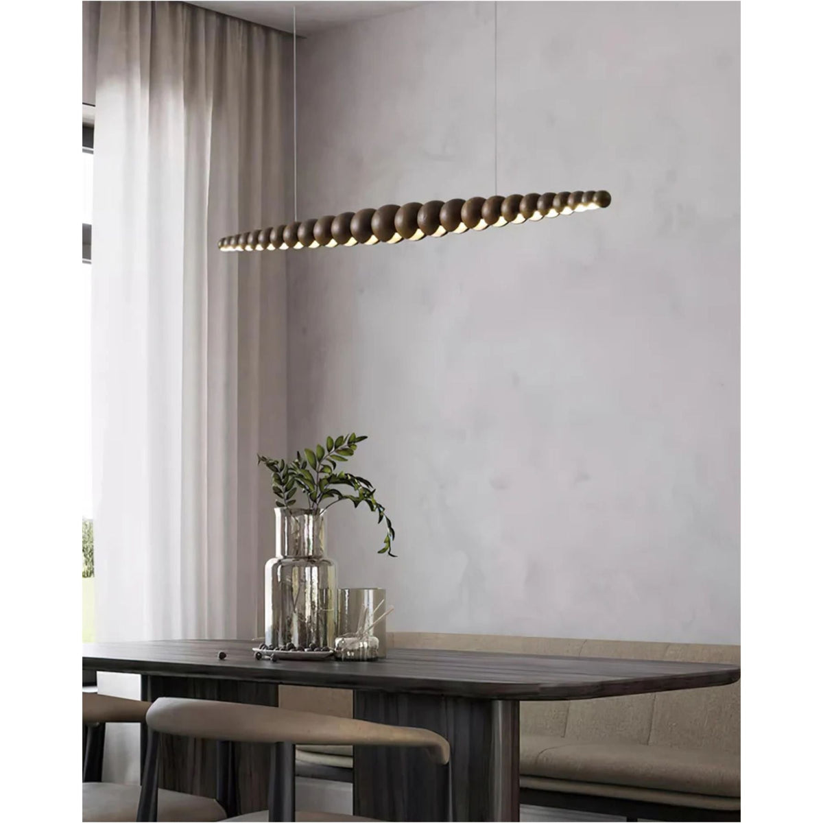 Lineare LED-Deckenleuchte Holz & Metall 3000K für Kücheninsel Esszimmer höhenverstellbare Pendelleuchte Barlicht modern minimalistisch Skandi | Thomler