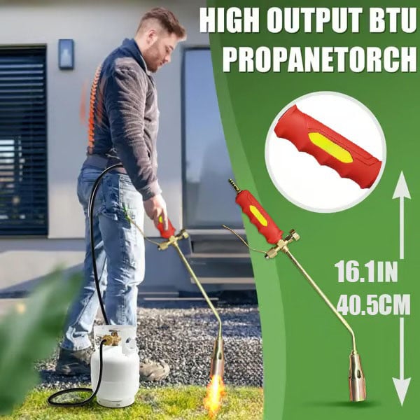 Handheld Flame Weeder with Self-Ignition System for Driveways Gardens & Patios Chemical-Free Vegetation Control 48-Inch Reach | Thomler