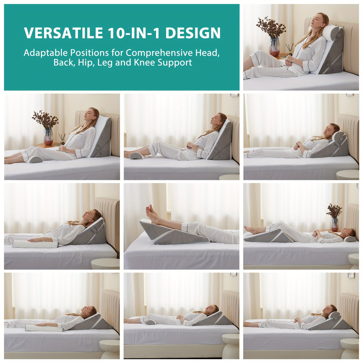Adjustable Wedge Pillow for Bed – Elevating Support for Back, Legs & Knees with Memory Foam | Thomler
