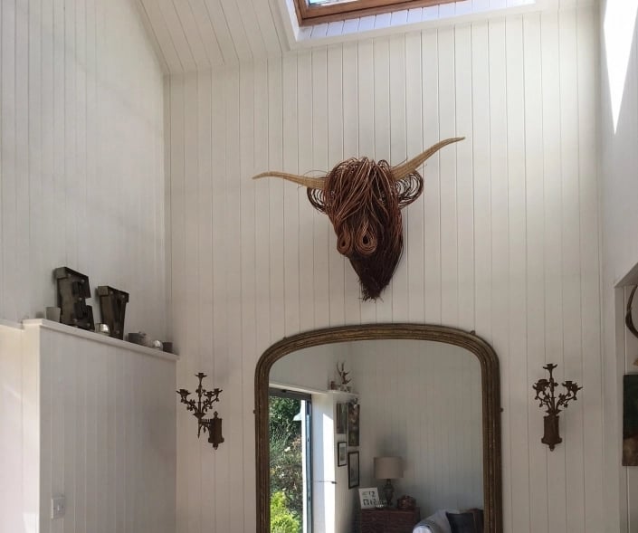 Woven Cattle Head Wall Hanging Natural Fiber 25×21 Inch Statement Piece Farmhouse Boho Decor Textured Animal Sculpture | Thomler