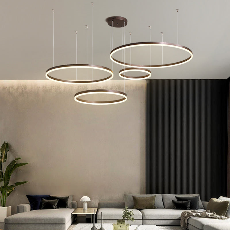 Multi-Ring LED Ceiling Light Fixture Adjustable Height Metal & Acrylic for Dining Rooms Living Spaces Bedrooms Contemporary Overhead Hanging | Thomler
