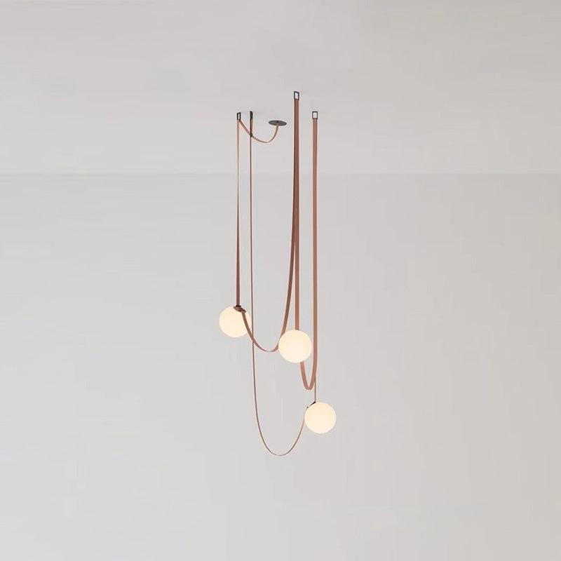 Leather Hanging Lamp with Glass Shade 6-Inch Brown Fixture for Kitchen Island Dining Table Multi-Light Ceiling Suspension for Modern Contemp | Thomler