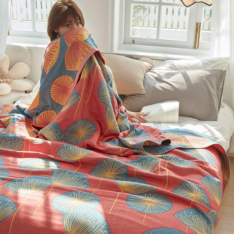 Reversible Cotton Quilt King Size Lightweight Coverlet Bedspread Dandelion Floral Print Breathable Summer Blanket for Bedroom Couch Air