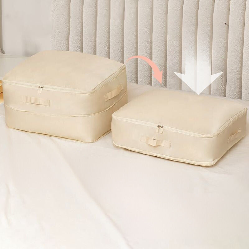 Nylon Fabric Storage Organizer with Handles 20.5×16.5 in Gray Beige Pink for Closet Under Bed Seasonal Linens Comforters Blankets Winter Coa | Thomler