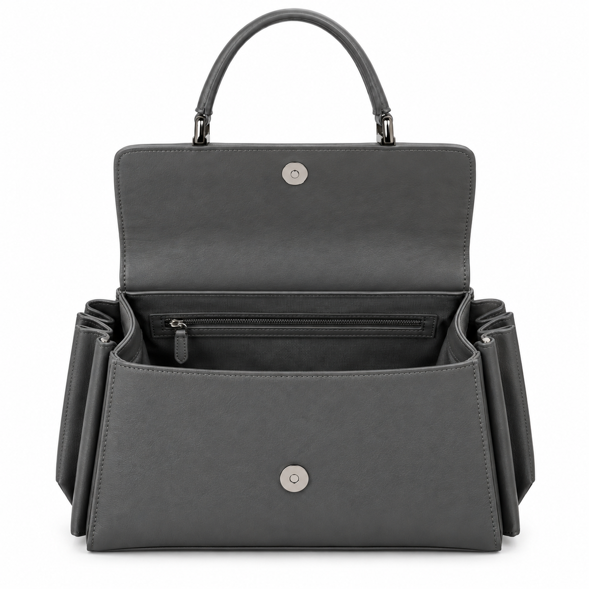 Bolso de mano gris con asa superior de 12 pulg. – Estructurado