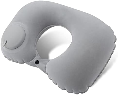 Inflatable Neck Travel Pillow with Built-In Hand Pump for Airplane, Car & Train Trips | Waterproof Ergonomic Support | Compact Portable Desi | Thomler