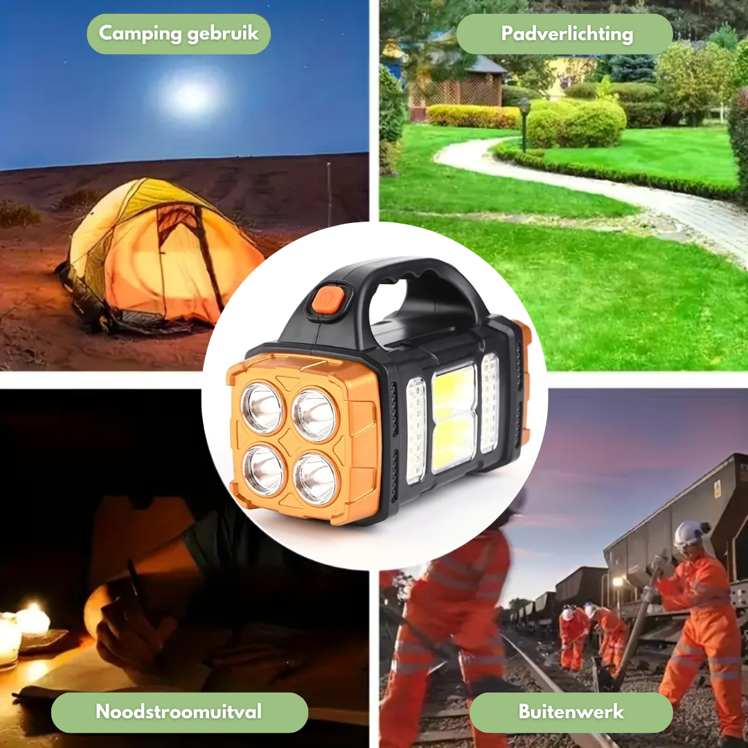 Solar LED Camping Lantern with Power Bank 6 in × 2.8 in Waterproof Emergency Light Strobe Mode Rechargeable Outdoor Torch for Hiking Roadsid | Thomler