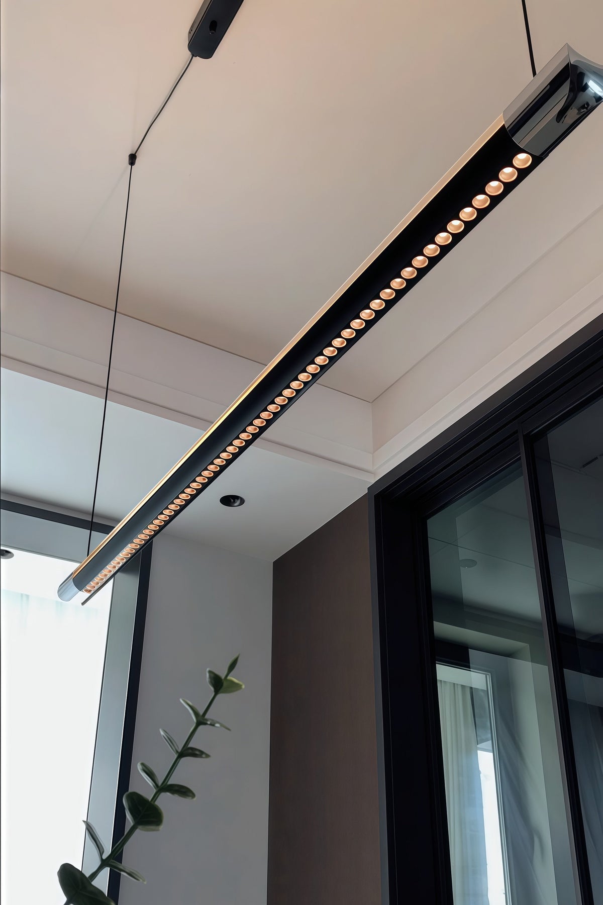 Linear LED Chandelier 35 Inch Dimmable Remote Control Black Metal Island Light for Kitchen Dining Room Adjustable Cord Modern Hanging Fixtur | Thomler