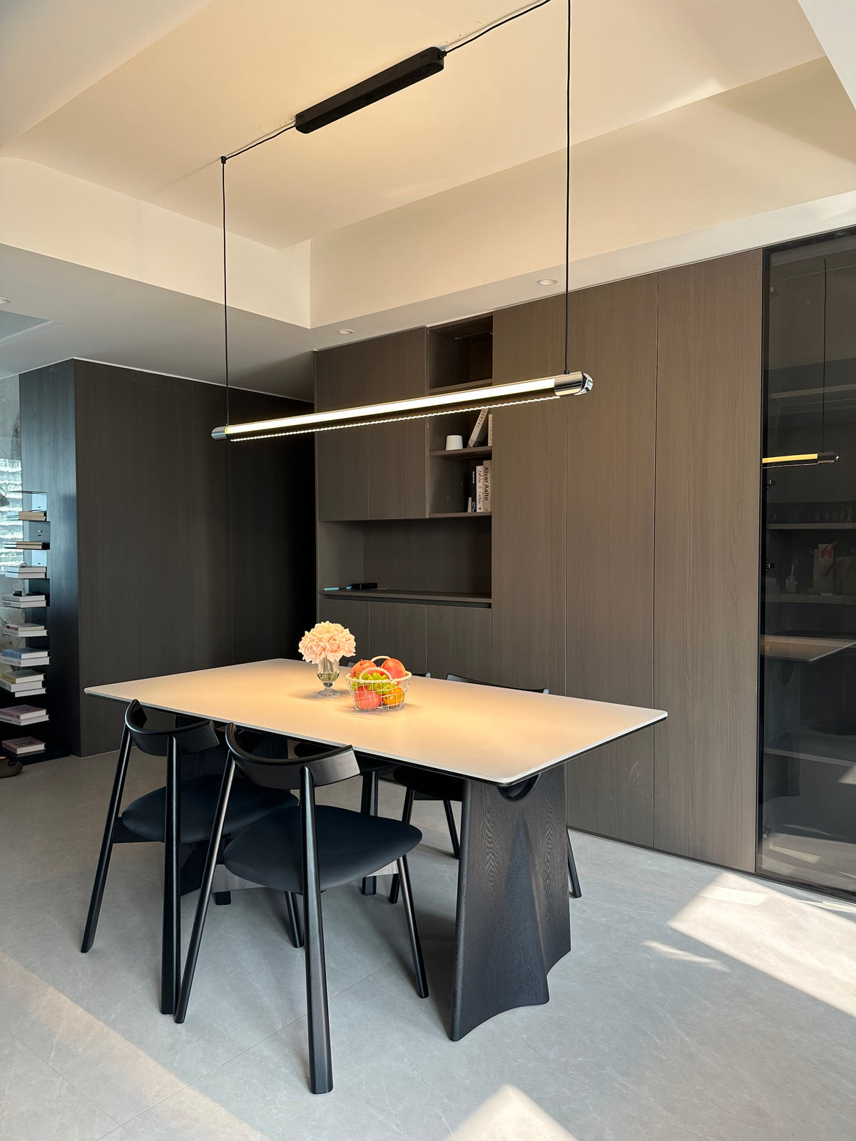 Linear LED Chandelier 35 Inch Dimmable Remote Control Black Metal Island Light for Kitchen Dining Room Adjustable Cord Modern Hanging Fixtur | Thomler