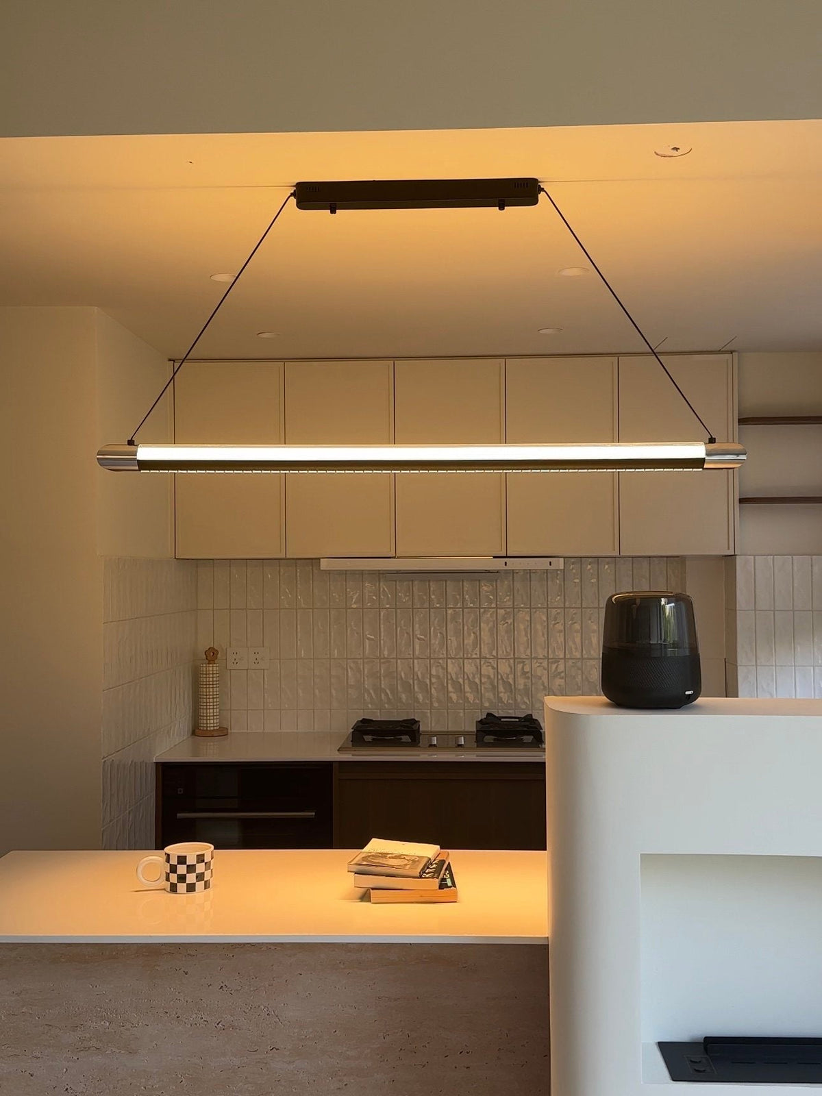 Linear LED Chandelier 35 Inch Dimmable Remote Control Black Metal Island Light for Kitchen Dining Room Adjustable Cord Modern Hanging Fixtur | Thomler