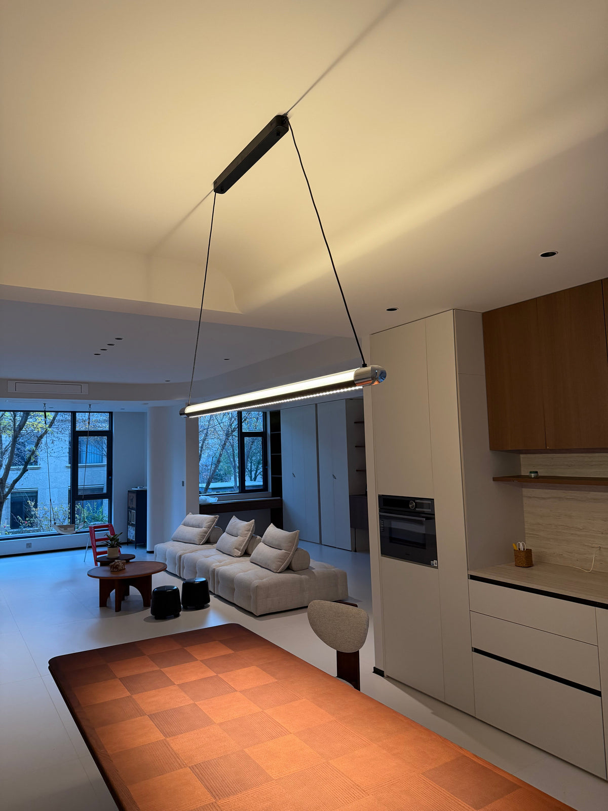 Linear LED Chandelier 35 Inch Dimmable Remote Control Black Metal Island Light for Kitchen Dining Room Adjustable Cord Modern Hanging Fixtur | Thomler