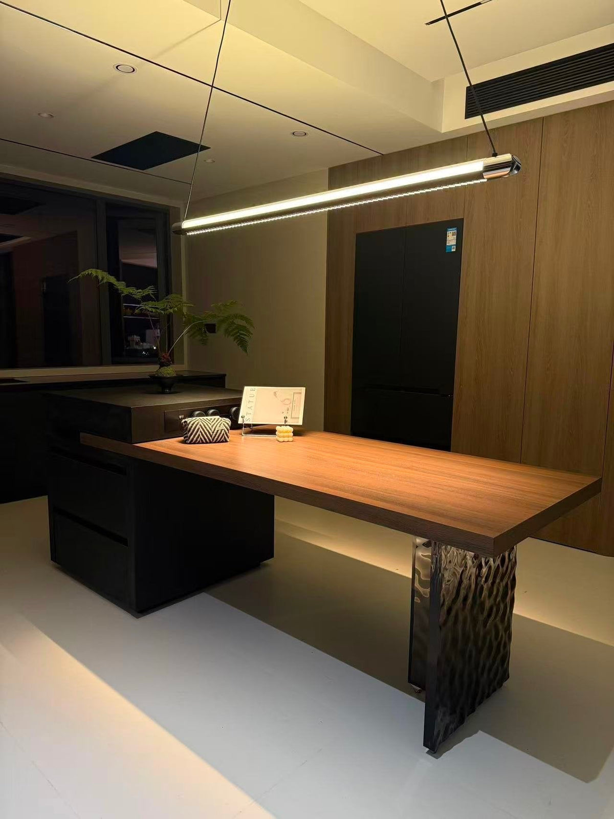 Linear LED Chandelier 35 Inch Dimmable Remote Control Black Metal Island Light for Kitchen Dining Room Adjustable Cord Modern Hanging Fixtur | Thomler