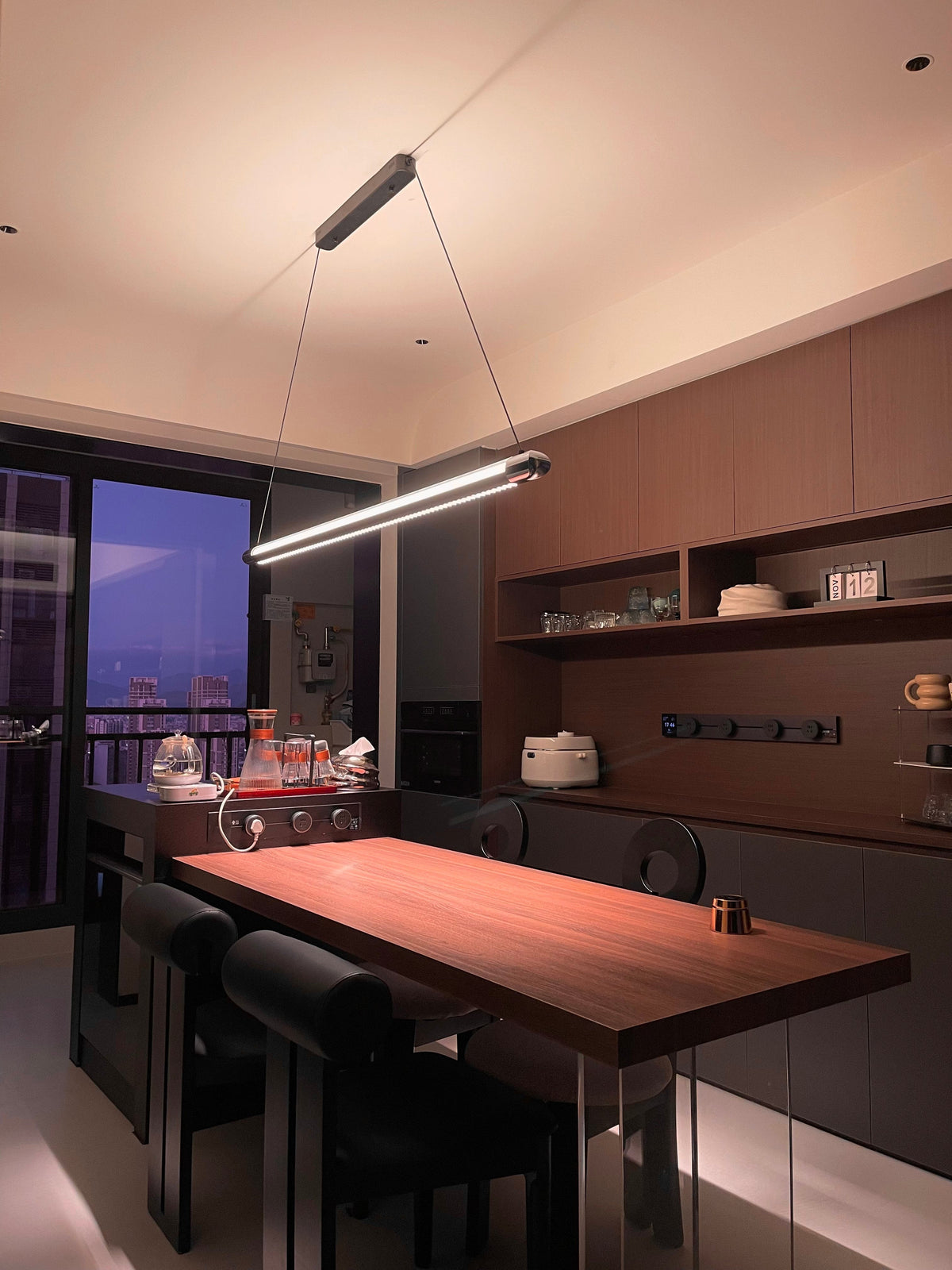 Linear LED Chandelier 35 Inch Dimmable Remote Control Black Metal Island Light for Kitchen Dining Room Adjustable Cord Modern Hanging Fixtur | Thomler