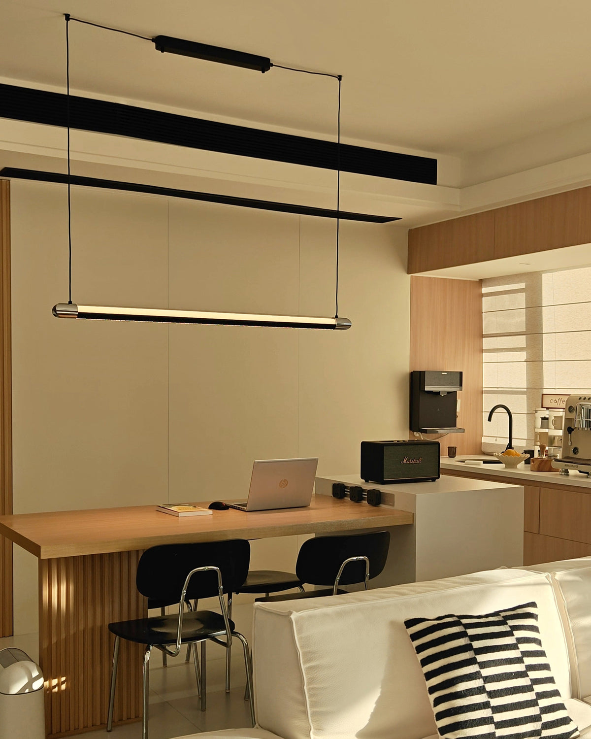 Linear LED Chandelier 35 Inch Dimmable Remote Control Black Metal Island Light for Kitchen Dining Room Adjustable Cord Modern Hanging Fixtur | Thomler