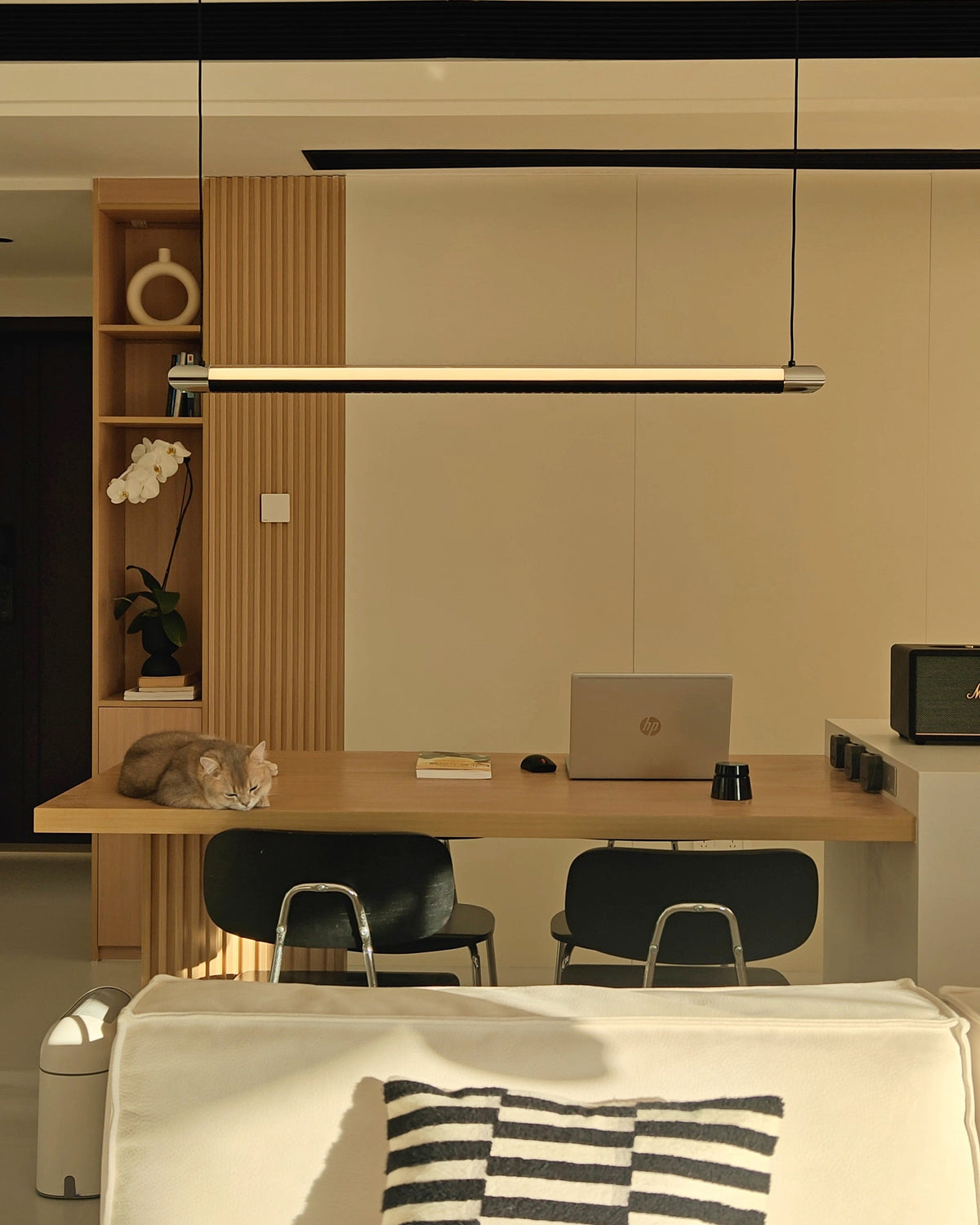 Linear LED Chandelier 35 Inch Dimmable Remote Control Black Metal Island Light for Kitchen Dining Room Adjustable Cord Modern Hanging Fixtur | Thomler