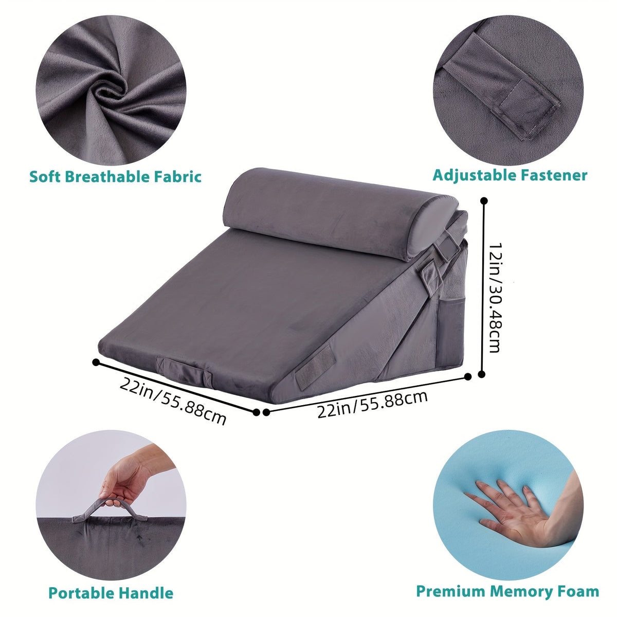 Adjustable Wedge Pillow for Bed – Elevating Support for Back, Legs & Knees with Memory Foam | Thomler
