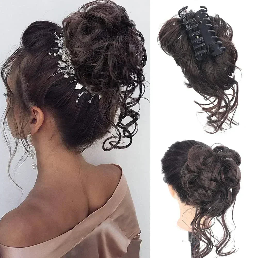 Synthetic Updo Hairpiece with Clip Attachment – Textured Volume for Thin or Fine Hair – Available in 18 Shades Including Blonde, Brown, Black, Gray