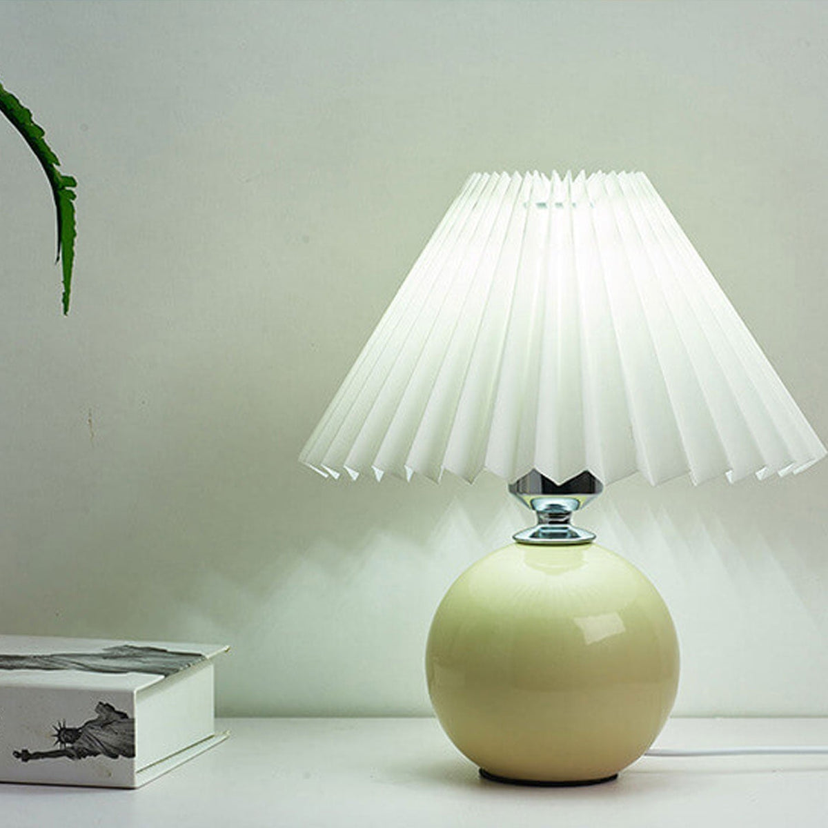 Ceramic Accent Lamp with Fabric Shade 11x9.5 in E26 Socket for Nightstand Desk Study Room Reading Light Modern Home Decor | Thomler