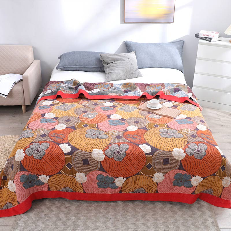 Omkeerbaar katoenen gaasdekbed met kaki-patroon - Lichtgewicht zomerdeken voor bed, bank & op reis - Queen, King & Full formaten