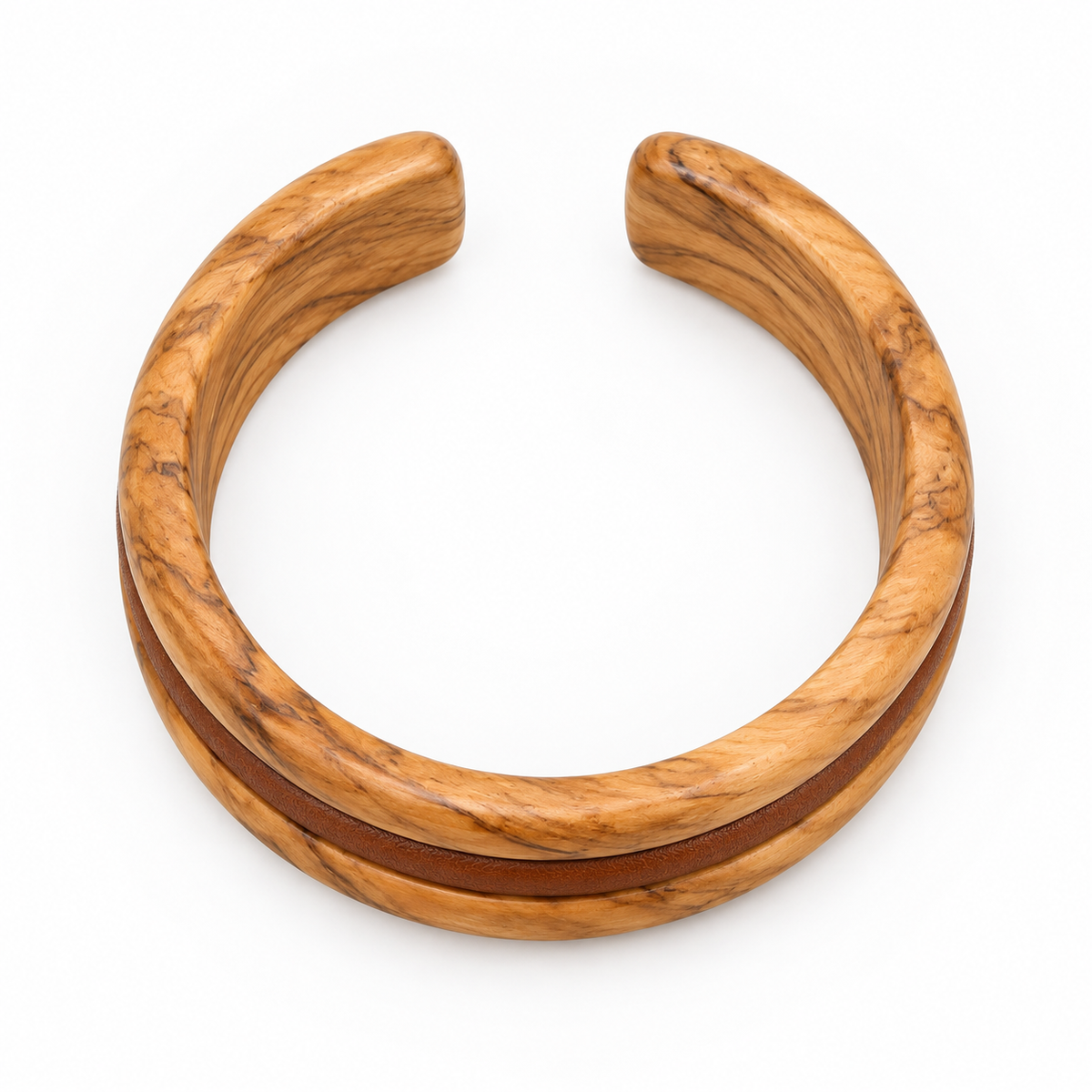 Pulsera de madera de 2.5 pulgadas con detalle de piel vegana