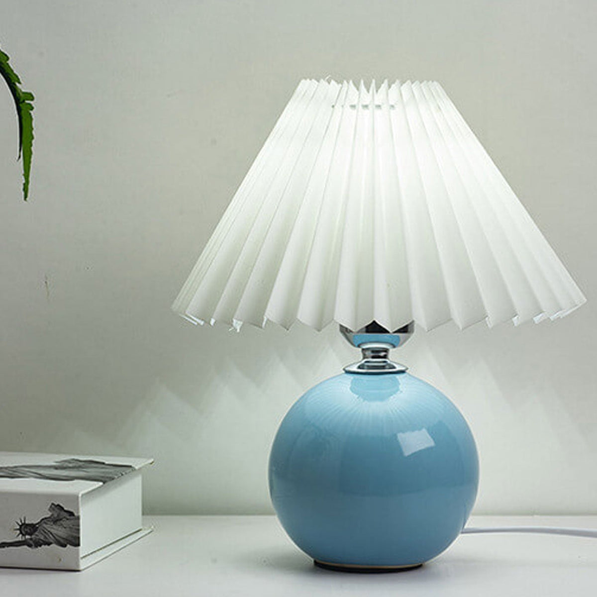 Ceramic Accent Lamp with Fabric Shade 11x9.5 in E26 Socket for Nightstand Desk Study Room Reading Light Modern Home Decor | Thomler