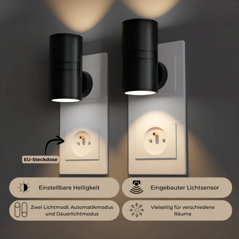 Plug-in dimbaar nachtlampje met automatische sensor – verstelbare led-wandlamp voor slaapkamer, hal en badkamer
