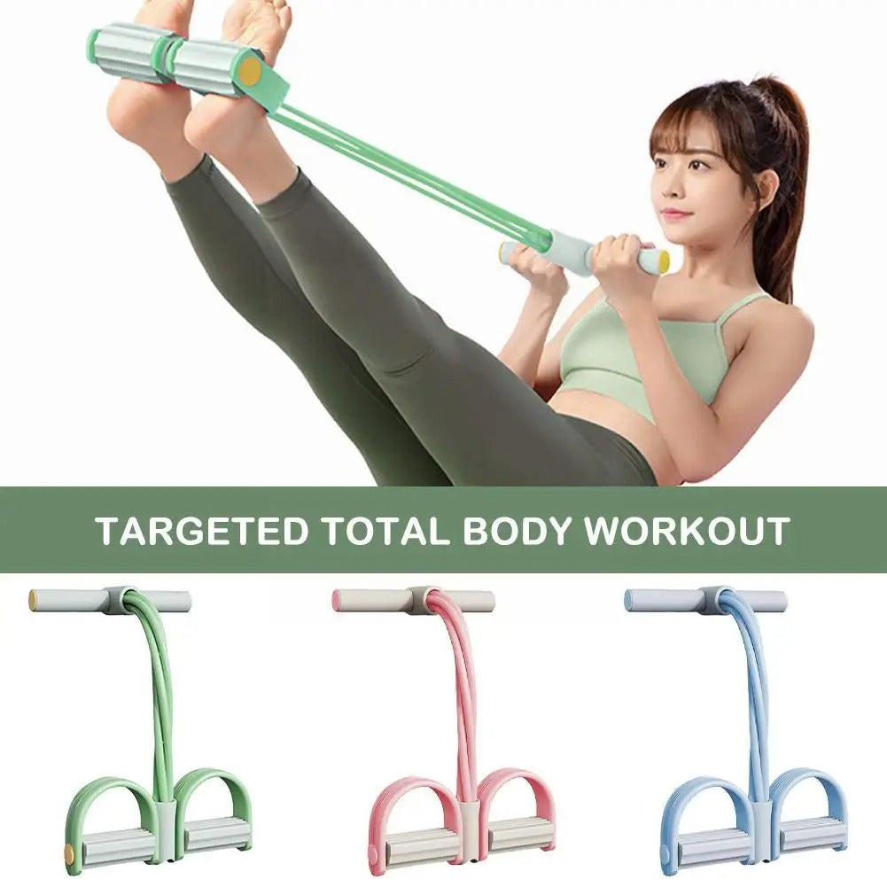 Weerstandsbandtrainer met voetpedalen voor full-body workout, home gym fitnessapparatuur, draagbaar, voor het verstevigen van benen, armen, core, yoga en pilates