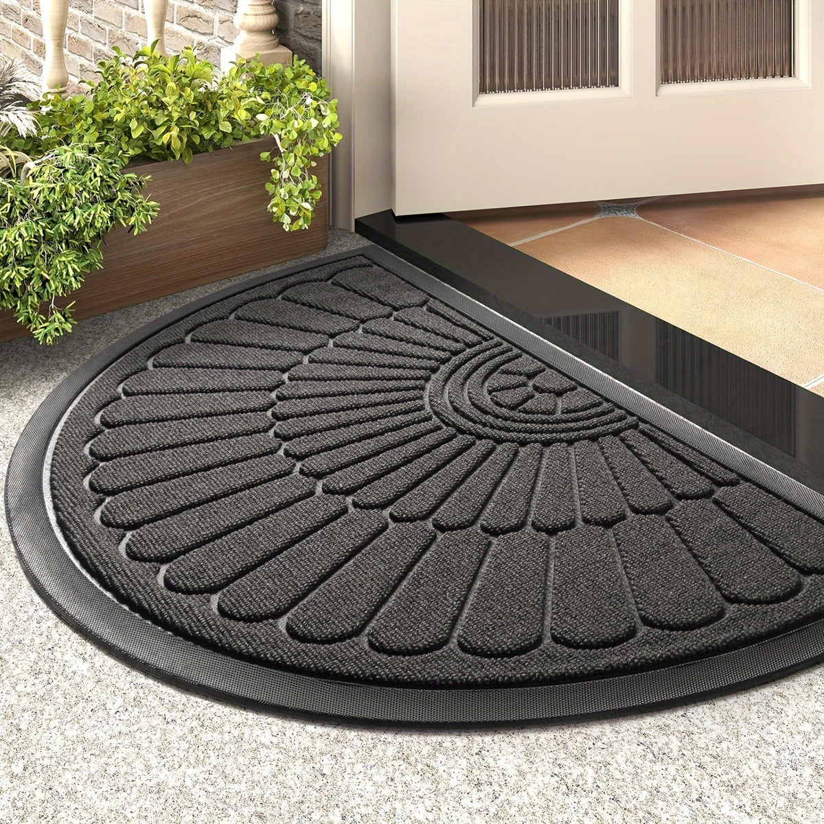 Halbmond-Fußmatte aus Gummi, rutschfest, für drinnen und draußen, Schmutzfangmatte für Eingangsbereich, Flur, Terrasse, Vorder- und Hintertür, Hauswirtschaftsraum, Vestibül, Flur, Zuhause | Thomler